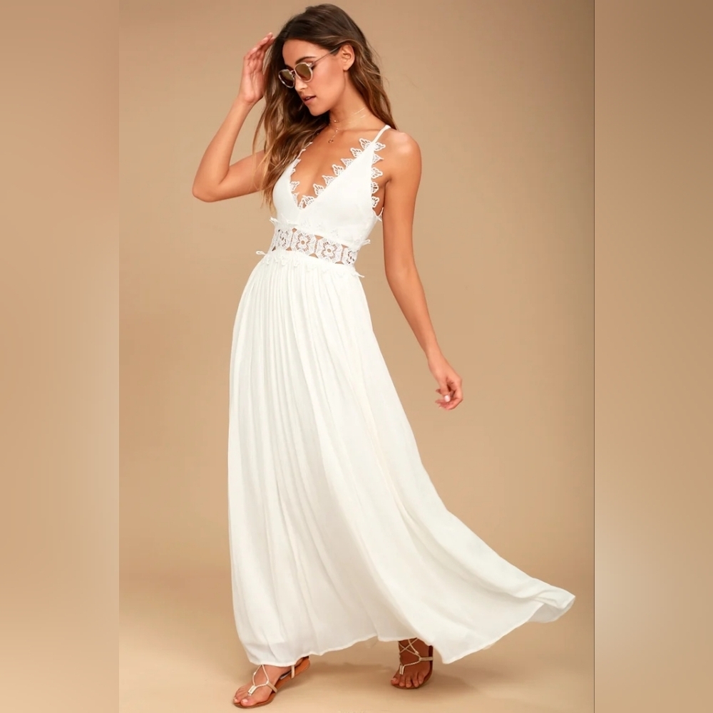 Lulus This is Love White Lace Maxi Dress S Wedding Vacation Resortwear Beach - Picture 2 of 10